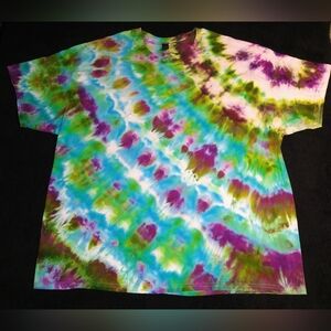 Bright Blue, Purple And Green Gravity Ice Dye Tie Dye T Shirt ~ Sz 3XL